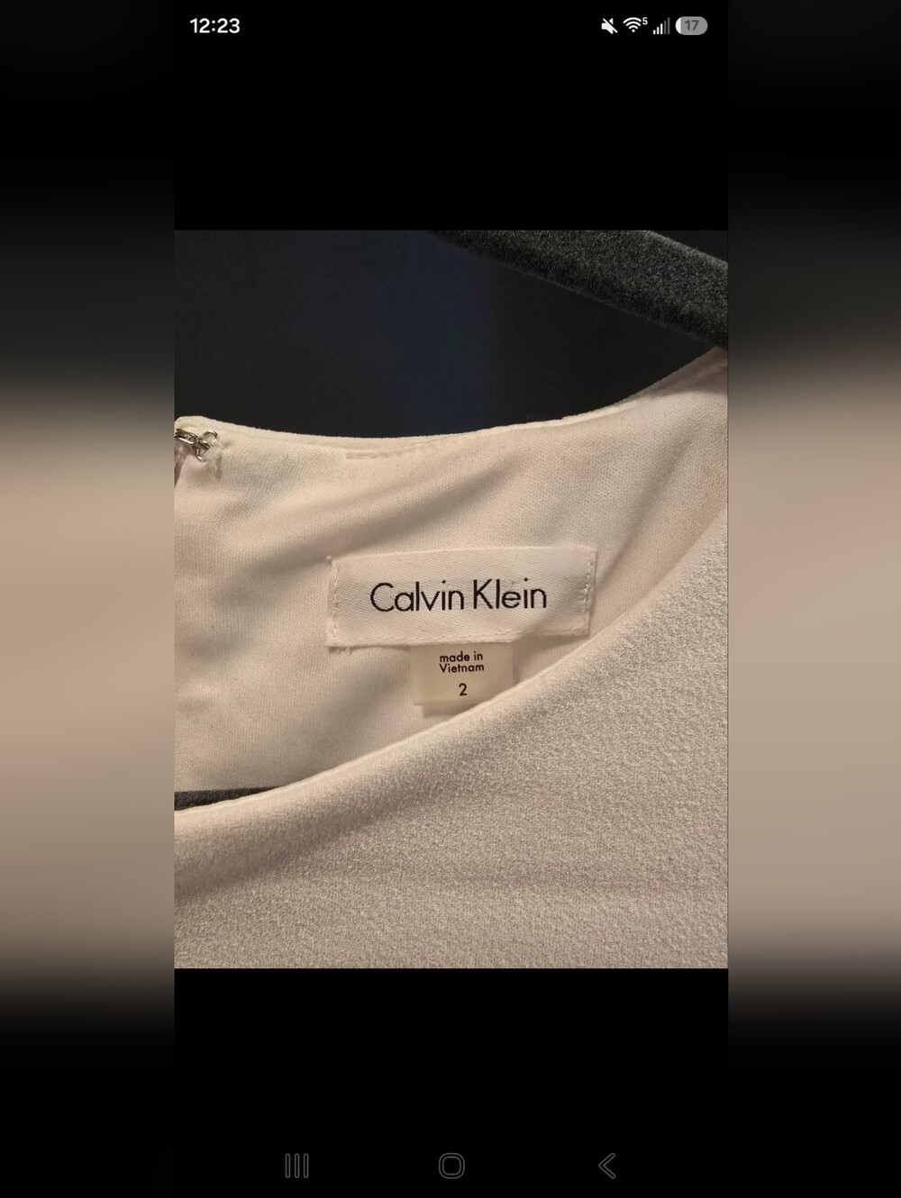 Calvin Klein White Midi Sheath Dress with Black Ribbon Sleeves [2] - Picture 8 of 8